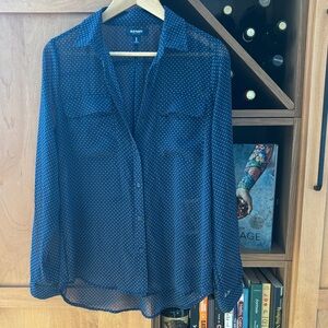 Old Navy Navy Blue Patterned Blouse